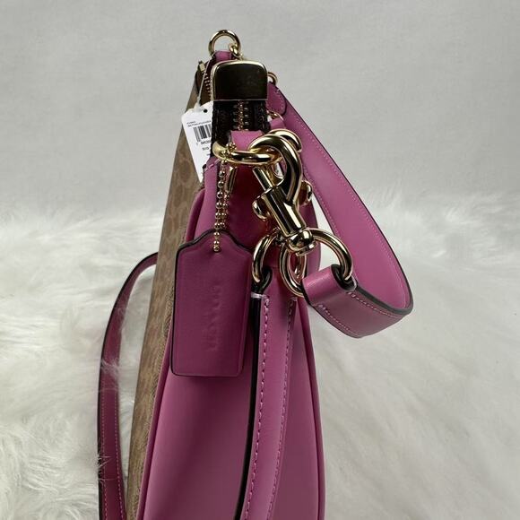 Coach Teri Hobo Bag In Signature Canvas Crossbody In Gold/Tan/Fuschia CV940 NWT - Picture 3 of 11